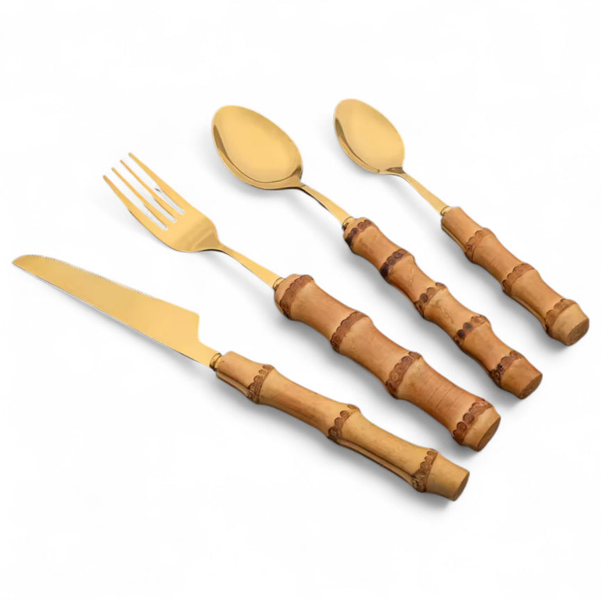 Bamboo 4-Piece Gold Cutlery Set for Rent