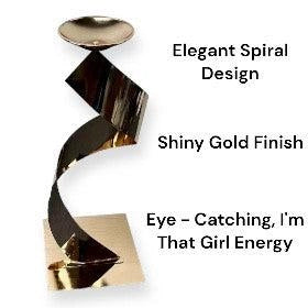 Spiral Gold Wedding Dining Centerpiece showing features like the shiny gold finish and spiral design