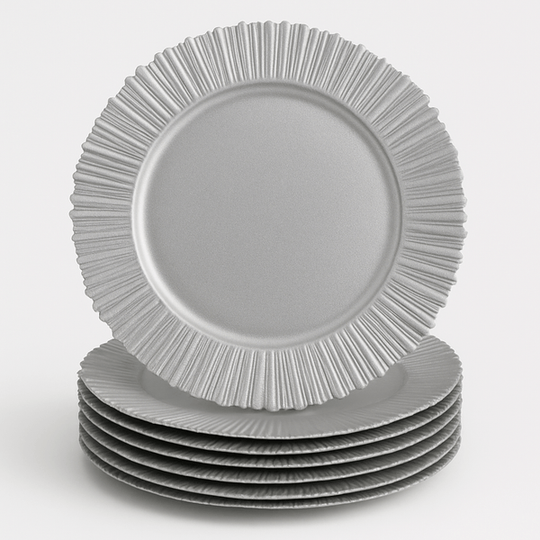 FLARE Silver Charger Plates 6-Pack | 13 Inch Dinner Plates