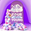 Four Ever Young Fabric Arch Cover - 4th Birthday Party Decor