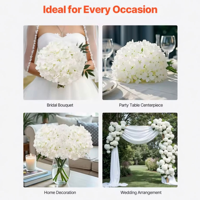 White Hydrangea Single 6 Inch Stem Artificial Flower 10-Pack