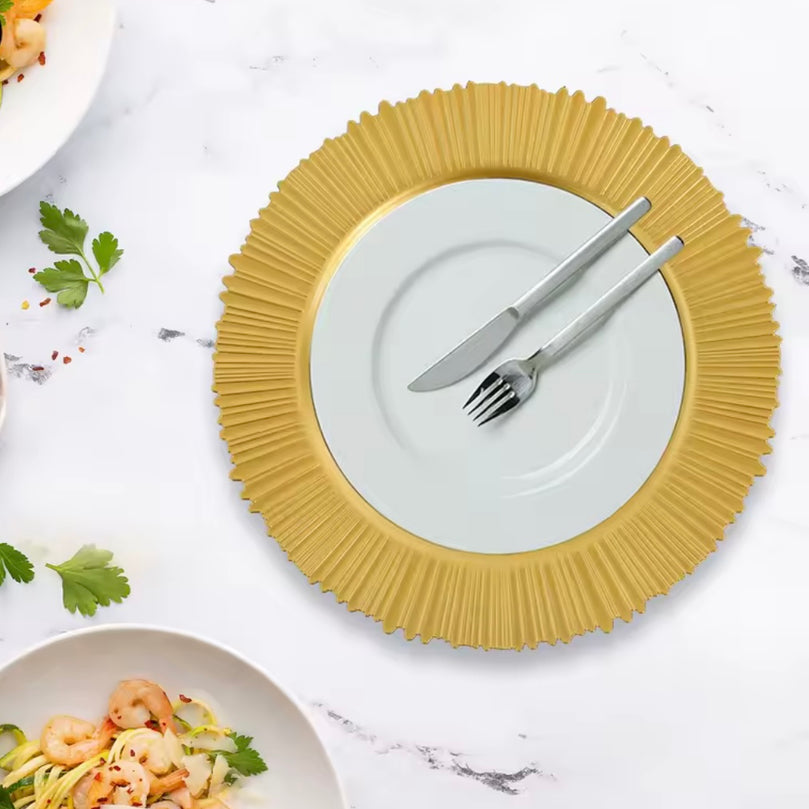 FLARE Gold Charger Plates 6-Pack | 13 Inch Dinnerware Set