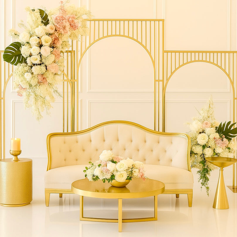 Arched Shiny Gold Tubed Wedding Backdrop Stands