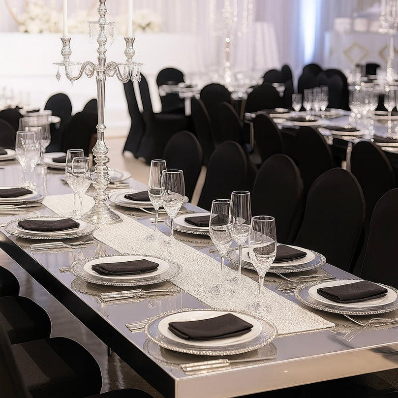 Black Dining Chair Cover - Wedding Banquet Arched Slipcover