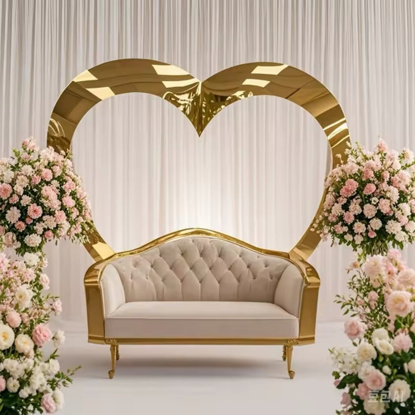 Heart Mirror Gold Wedding Backdrop - Cupid Arch Metal Stand
