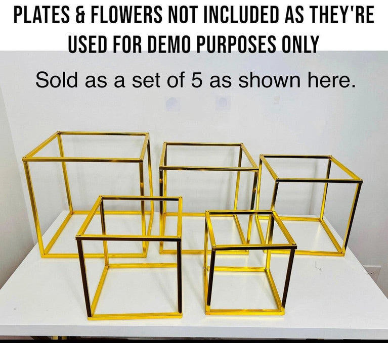 Gold Cube Dessert Table Stands | 5-Piece Cake Display Risers