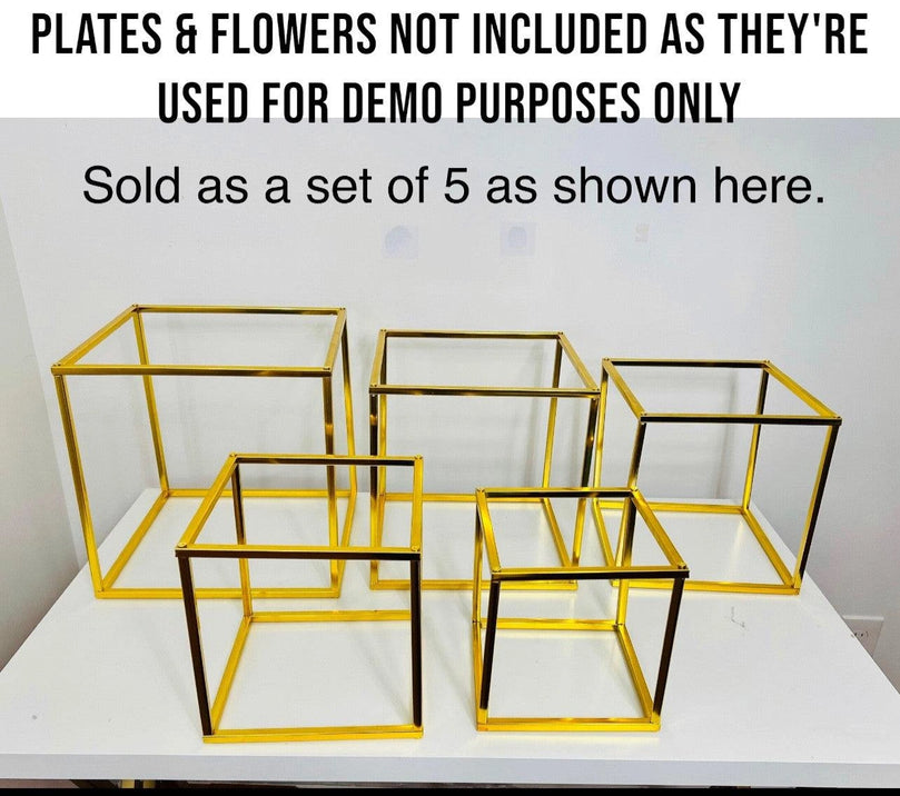 Gold Cube Dessert Table Stands | 5-Piece Cake Display Risers