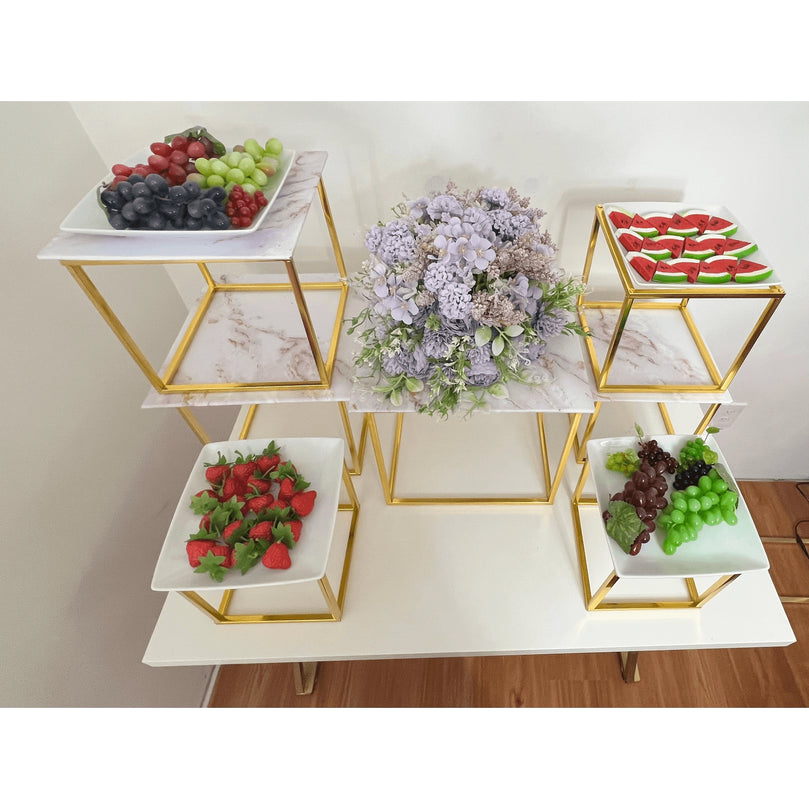 Gold Cube Dessert Table Stands | 5-Piece Cake Display Risers