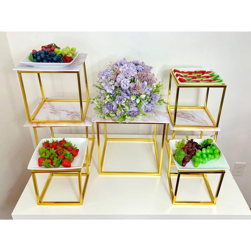 Gold Cube Dessert Table Stands | 5-Piece Cake Display Risers