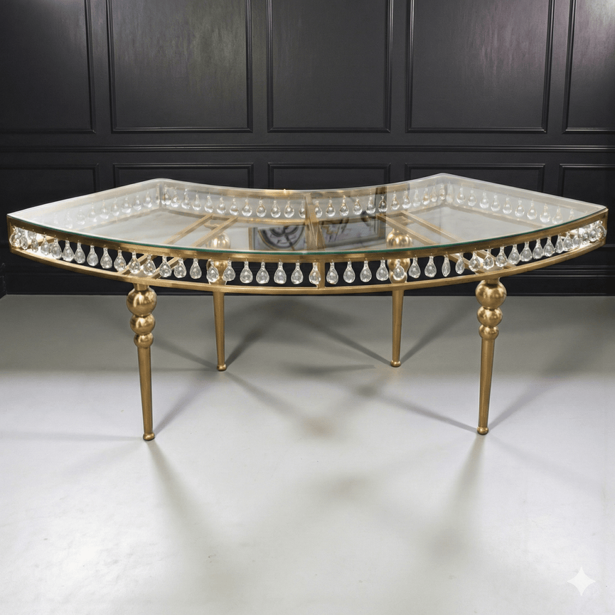 Decorative table with crystal embellishments on a panelled background
