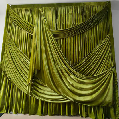 VELA Green Crushed Velvet Backdrop | Pre-Draped Swag Curtain