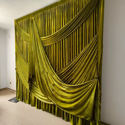 VELA Green Crushed Velvet Backdrop | Pre-Draped Swag Curtain