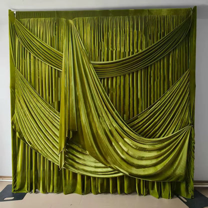 VELA Green Crushed Velvet Backdrop | Pre-Draped Swag Curtain
