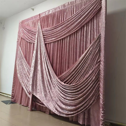 VELA Pink Crushed Velvet Backdrop | Pre-Draped Swag Curtain