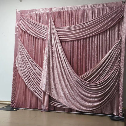 VELA Pink Crushed Velvet Backdrop | Pre-Draped Swag Curtain