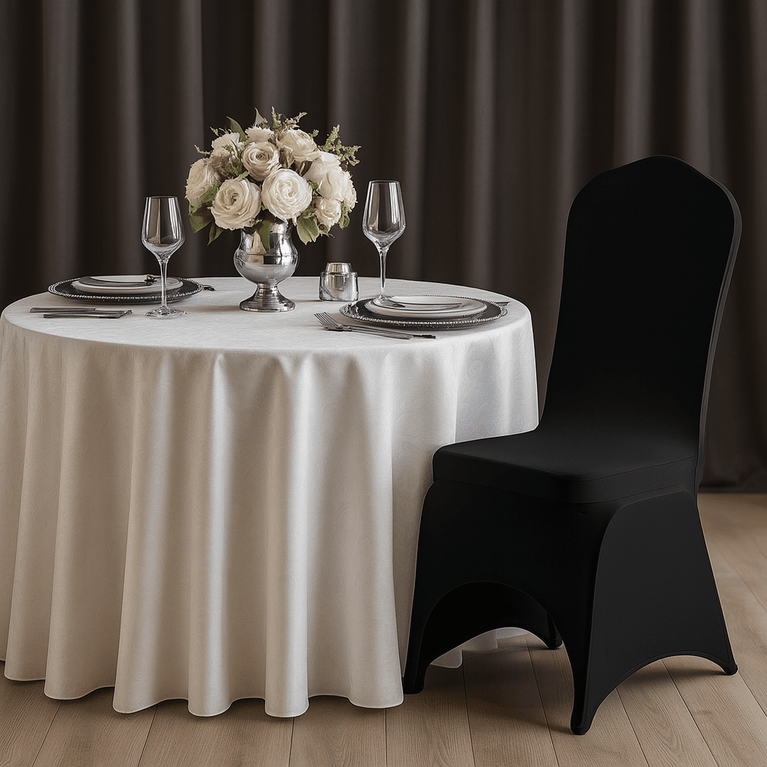 Black Dining Chair Cover - Wedding Banquet Arched Slipcover