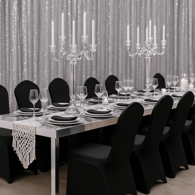 Black Dining Chair Cover - Wedding Banquet Arched Slipcover