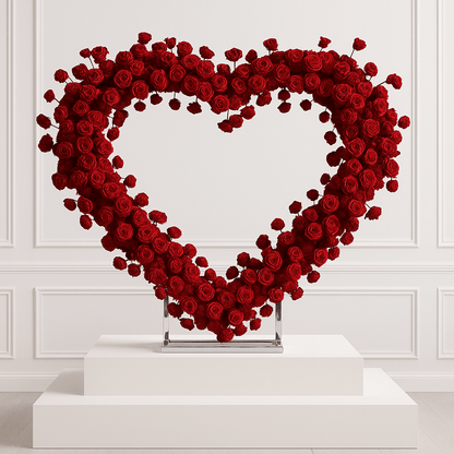Heart Backdrop with Red Floral Arrangement for Rent