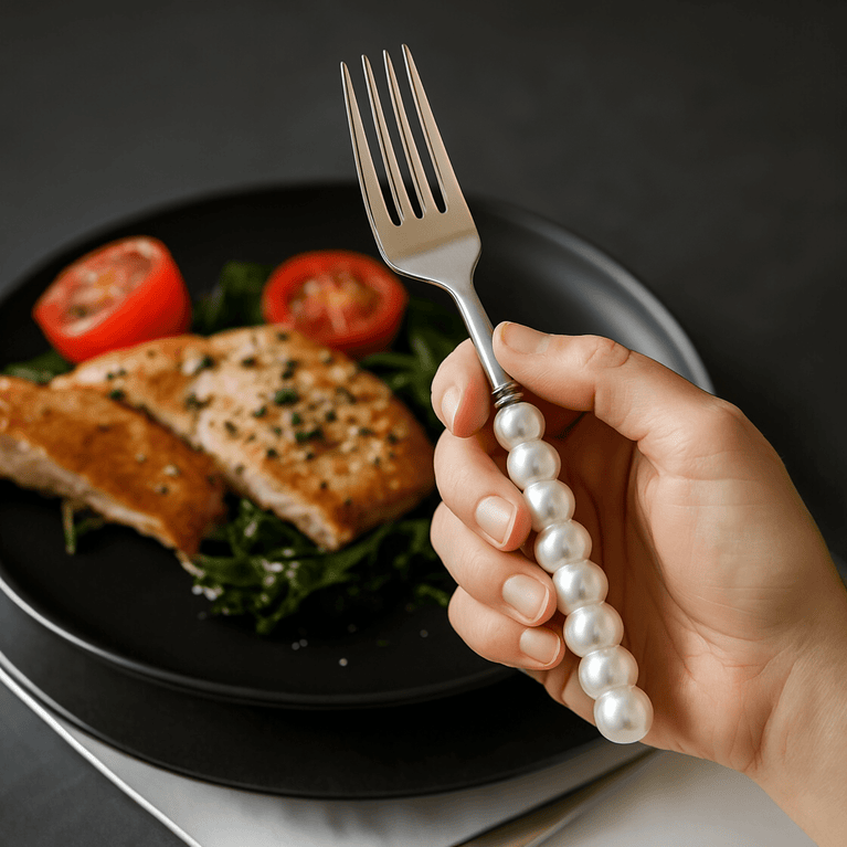 White Pearl Beaded Cutlery Set for Rent