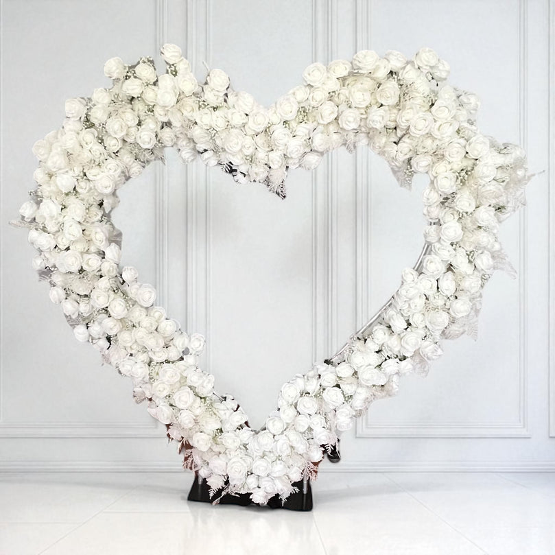 Heart Backdrop For Rent with White Flower Arrangement