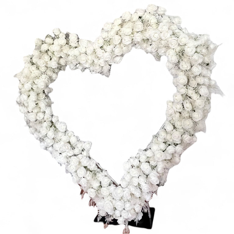 Heart Backdrop For Rent with White Flower Arrangement