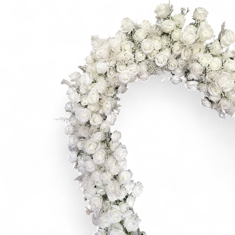 Heart Backdrop For Rent with White Flower Arrangement