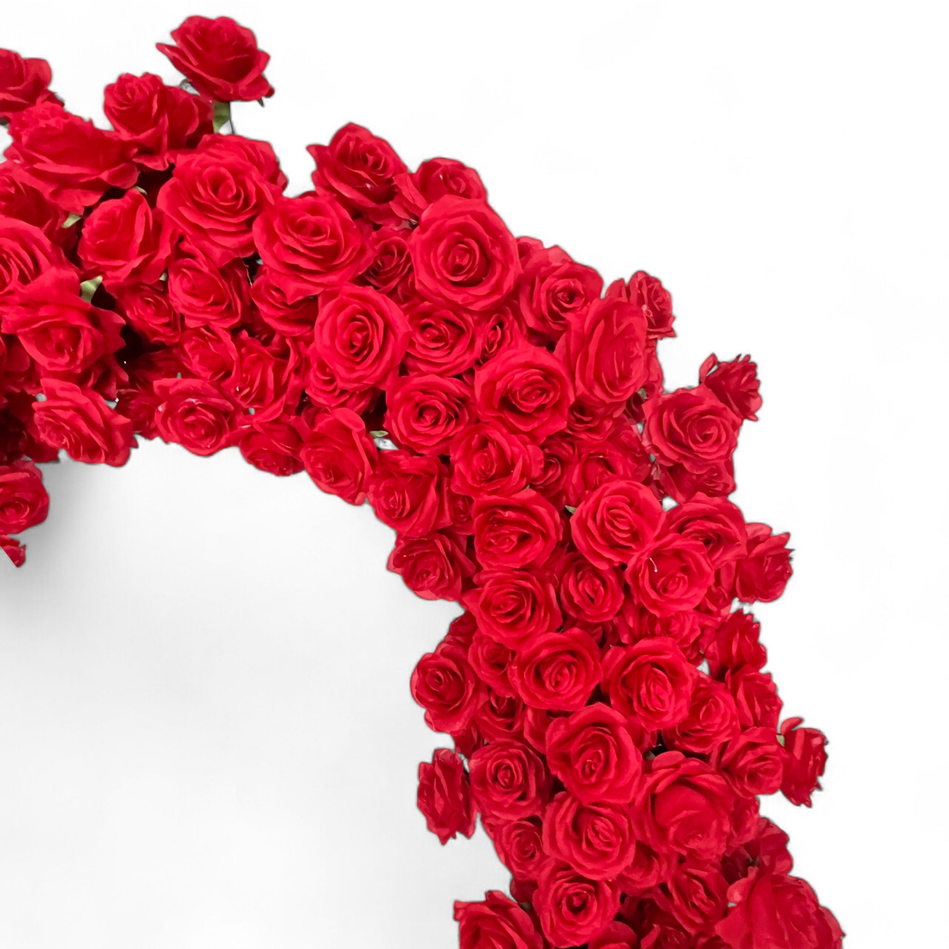 Heart Wedding Backdrop for Rent with Red Floral Arrangement