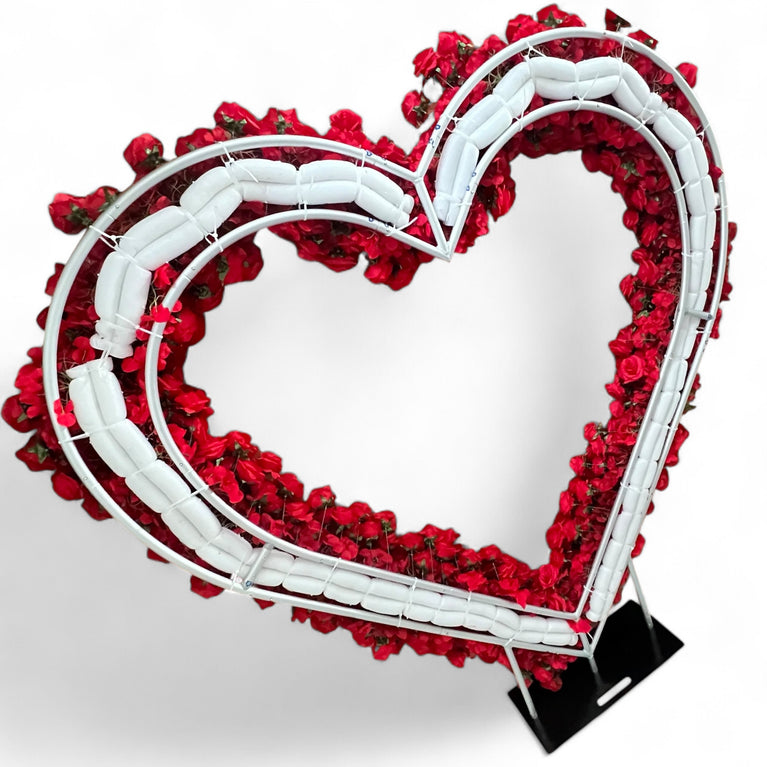 Heart Wedding Backdrop for Rent with Red Floral Arrangement