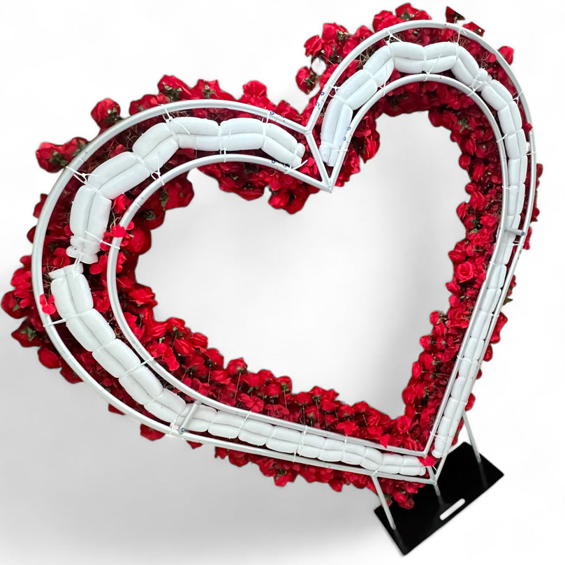 Heart Wedding Backdrop for Rent with Red Floral Arrangement