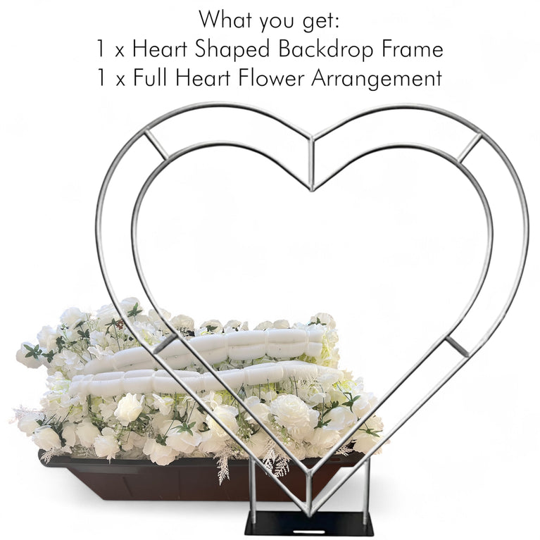 Heart Backdrop For Rent with White Flower Arrangement