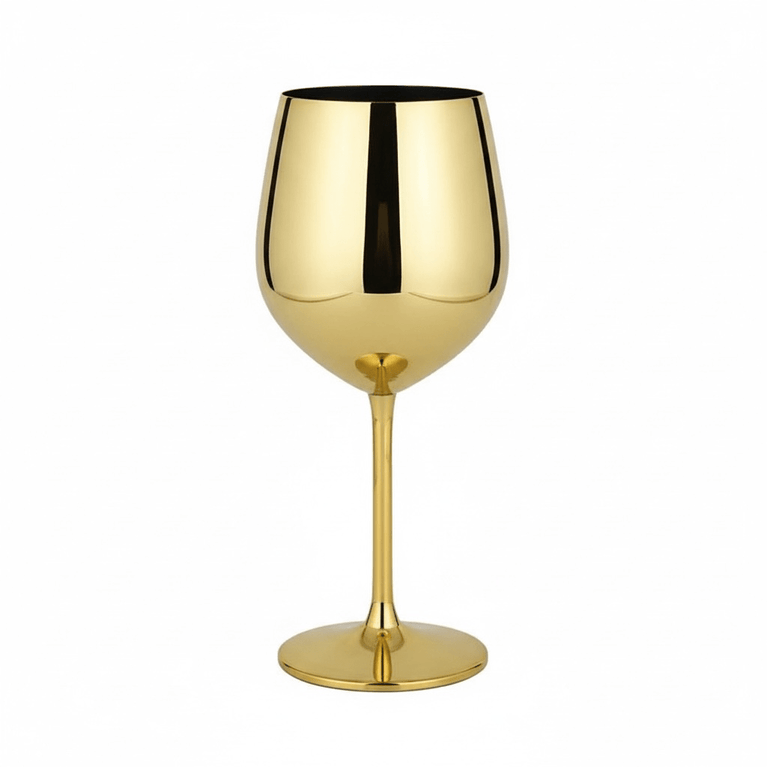 Gold wine glass on a white background