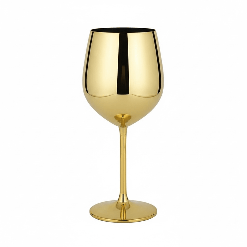 Gold wine glass on a white background