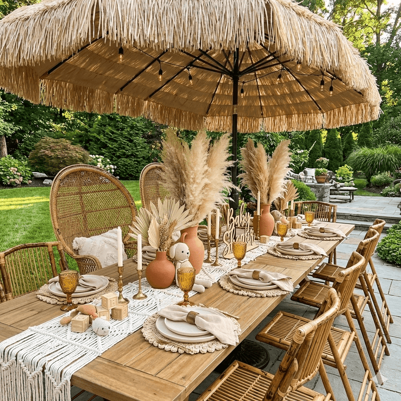 Tiki Umbrella Rental | 13ft Tropical Thatch Event Shade MA