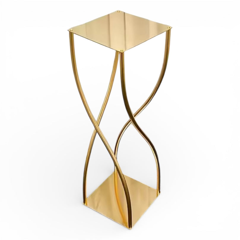 Gold metal wedding centerpiece with a modern design on a white background