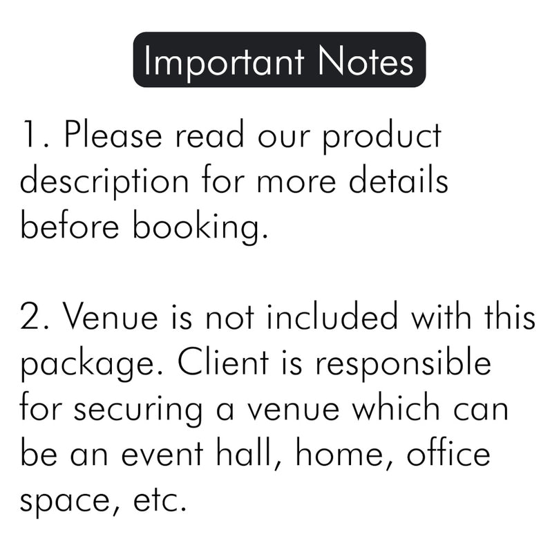 Text on a white background indicating important notes about product booking and venue responsibility.