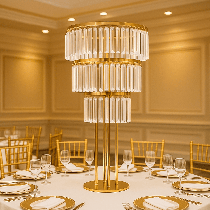 Luxe Wedding Centerpieces For Rent - 35" Crystal Table Decor