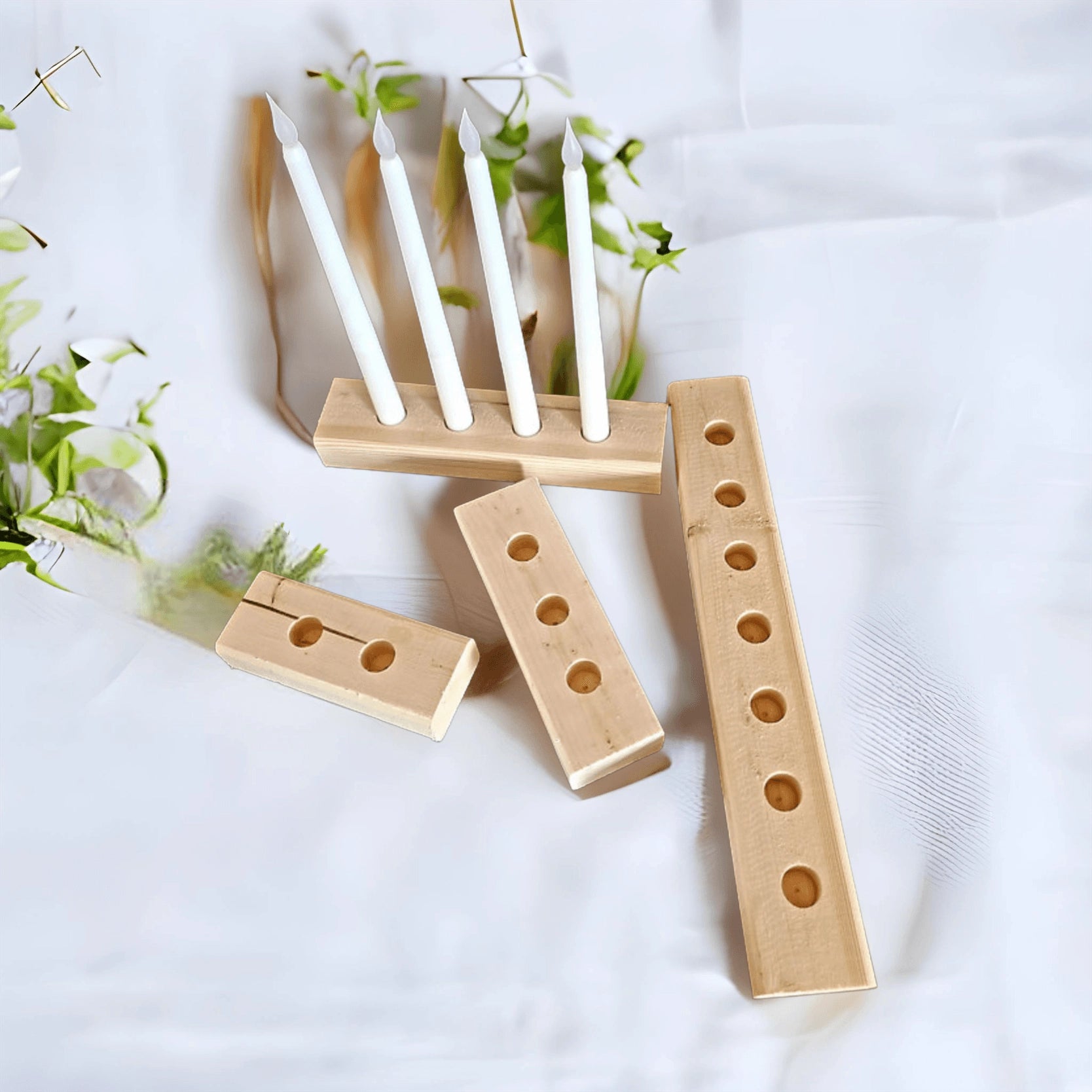 Natural Wood Decor Taper Candlestick Holder