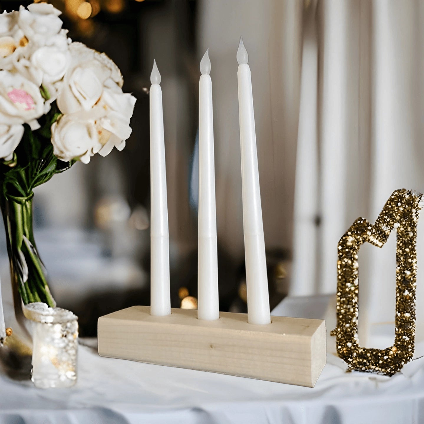 Natural Wood Decor Taper Candlestick Holder
