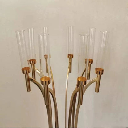 Petal Wedding Centerpiece Decor | 8-Arm Gold Candle Holder
