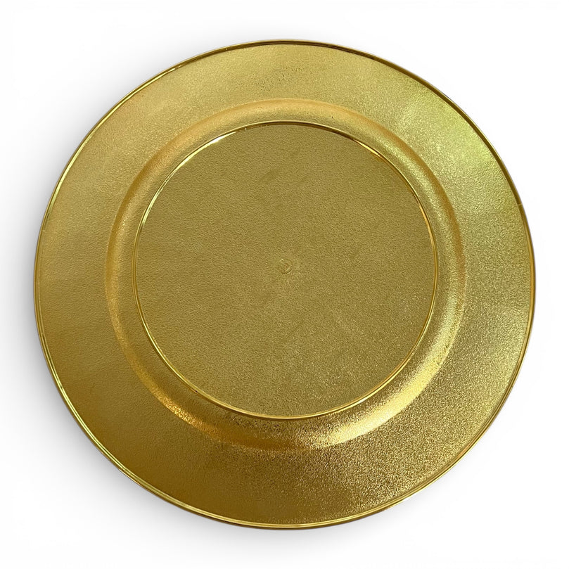 Gold charger plate on a white background