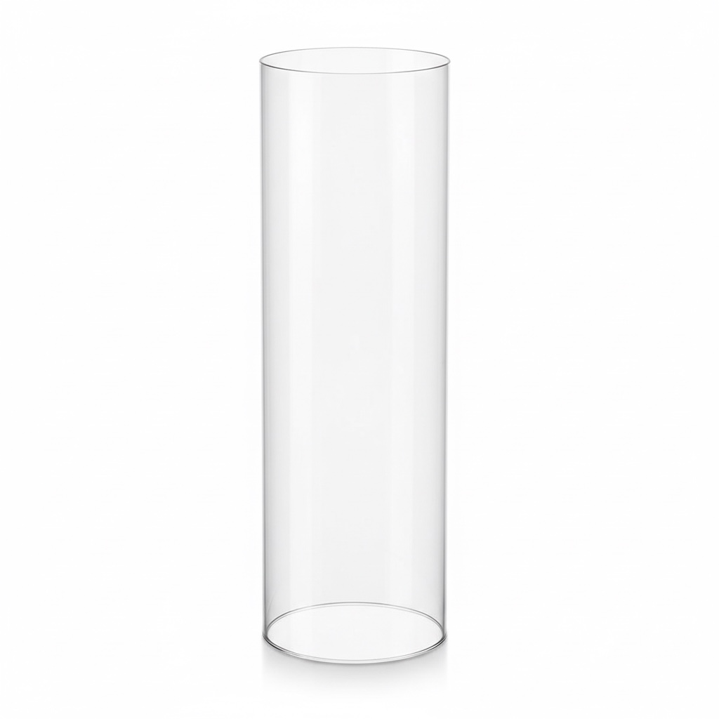Clear cylindrical candle glass hurricane on a white background