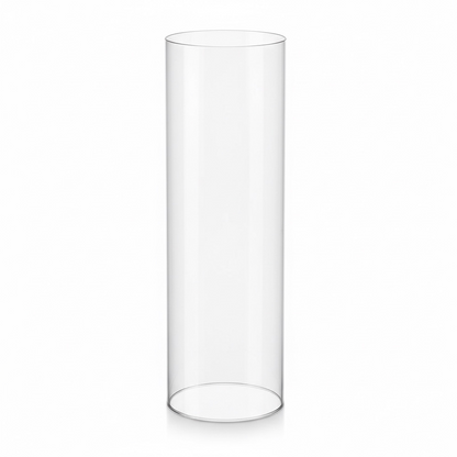 Clear cylindrical candle glass hurricane on a white background