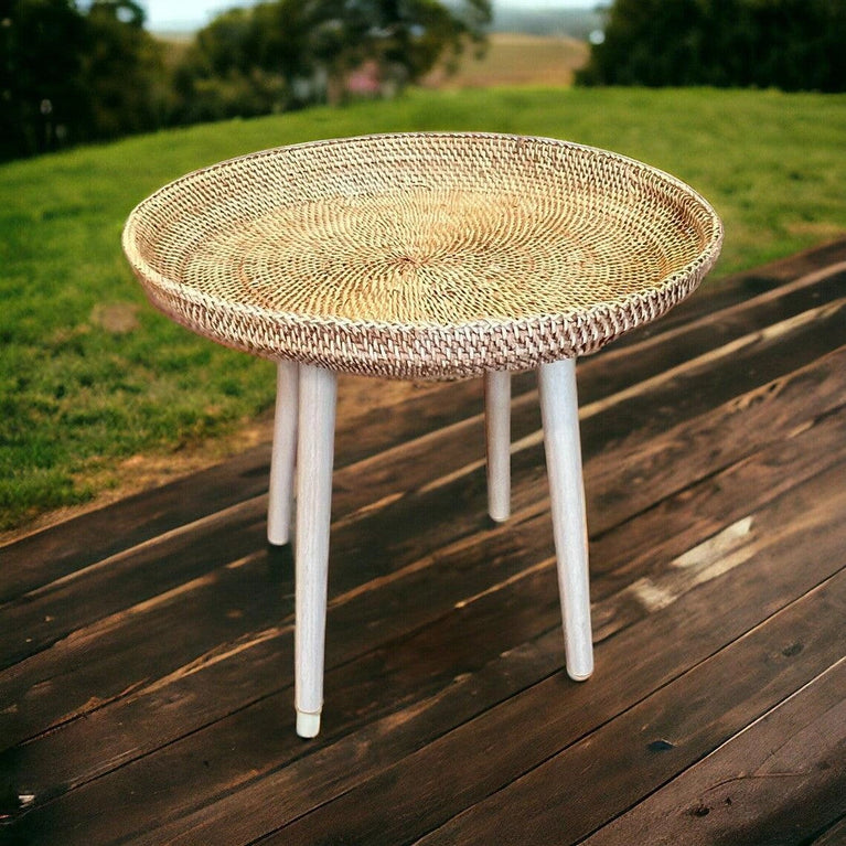 Round Handwoven Rattan Wicker Boho Coffee Table