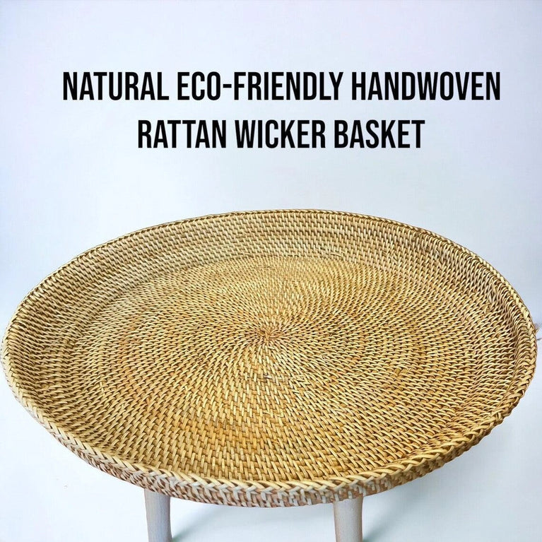 Round Handwoven Rattan Wicker Boho Coffee Table