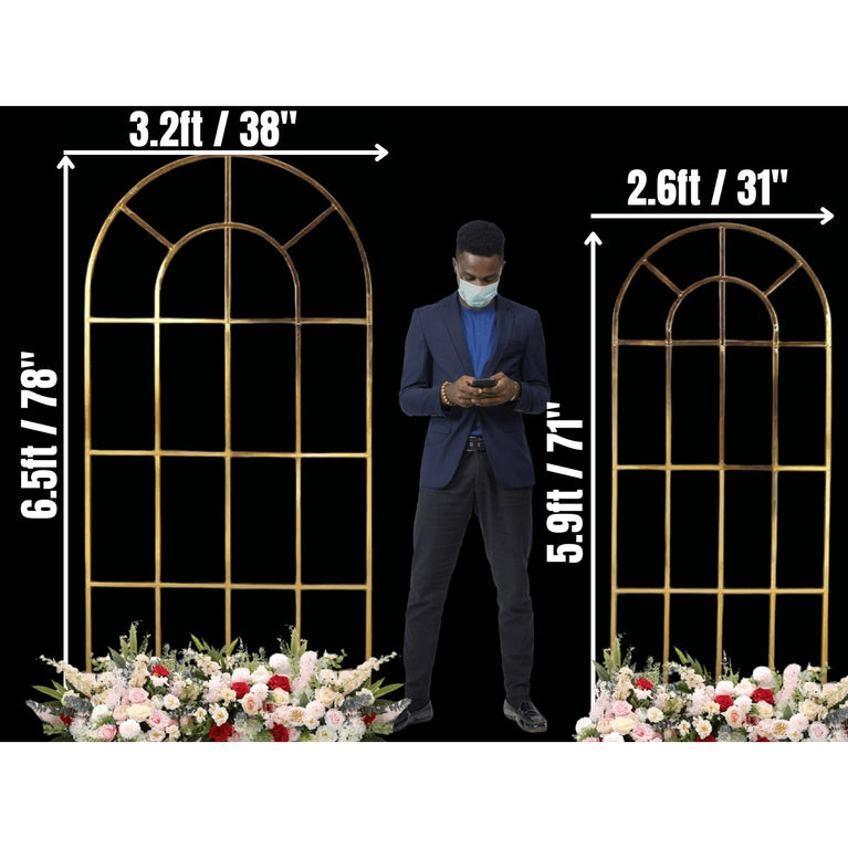 Shiny Gold Window Wedding Arch Backdrop Stand