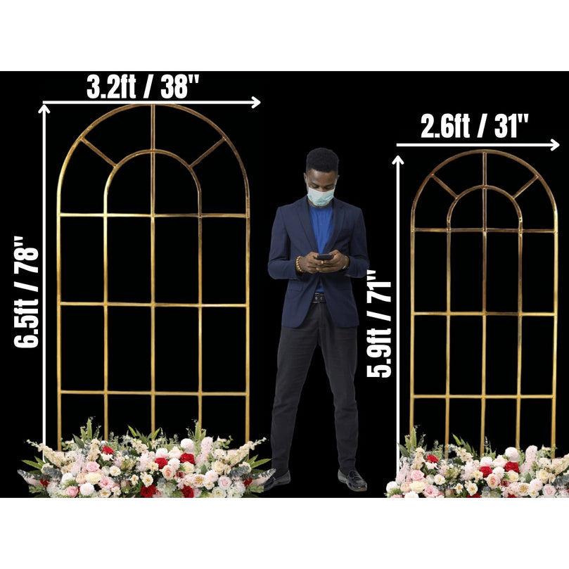 Shiny Gold Window Wedding Arch Backdrop Stand