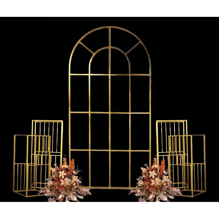 Shiny Gold Window Wedding Arch Backdrop Stand