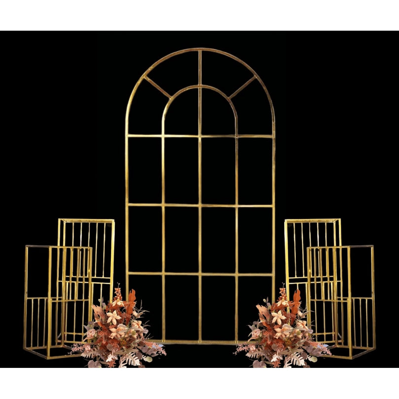Shiny Gold Window Wedding Arch Backdrop Stand