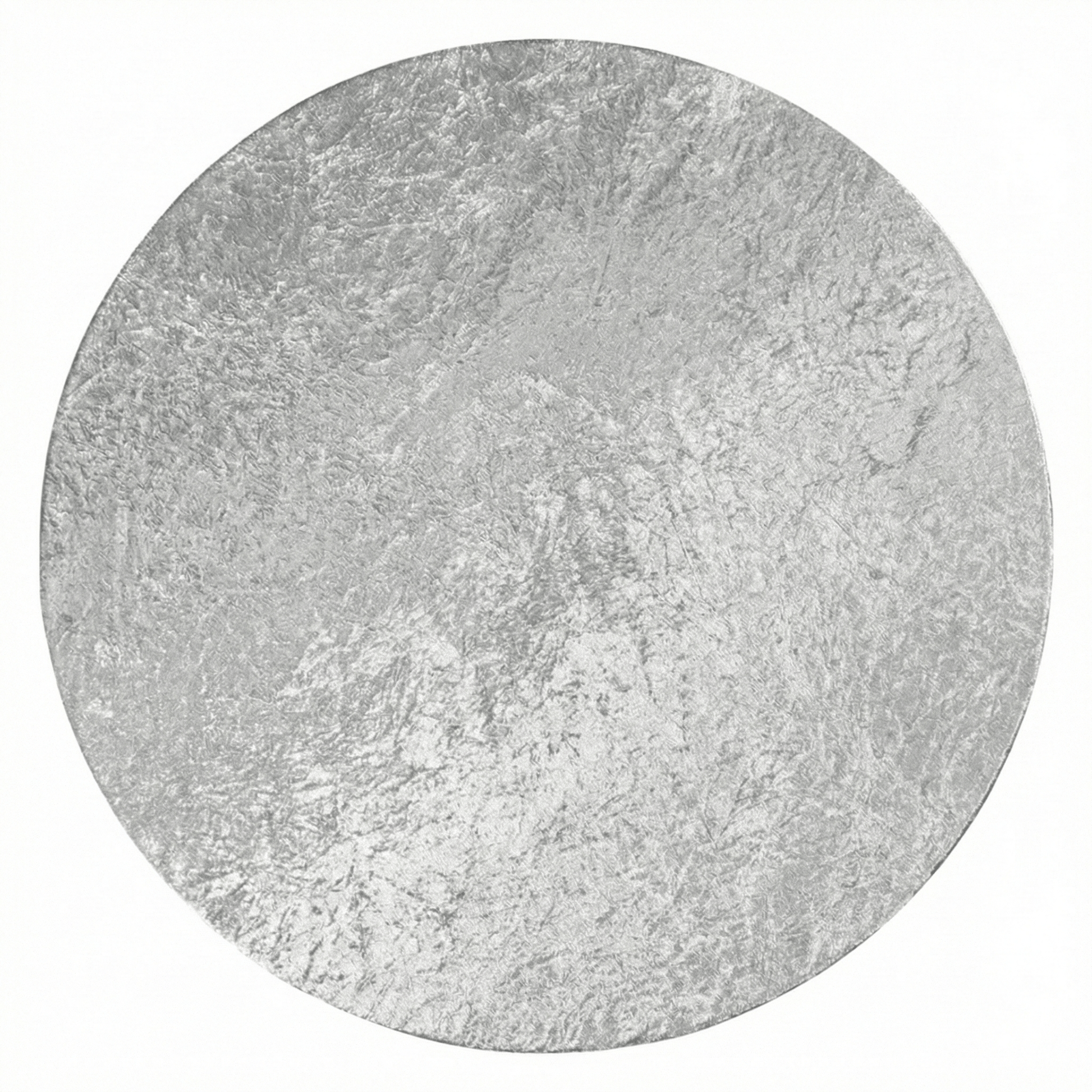 Round silver velvet tablecloth on a white background