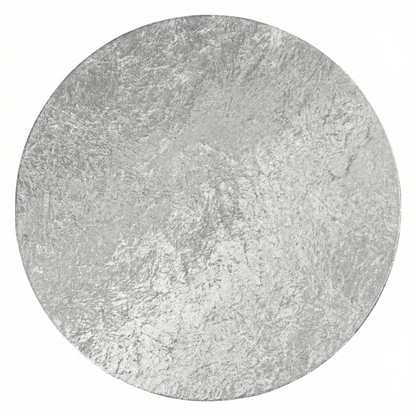 Round silver velvet tablecloth on a white background
